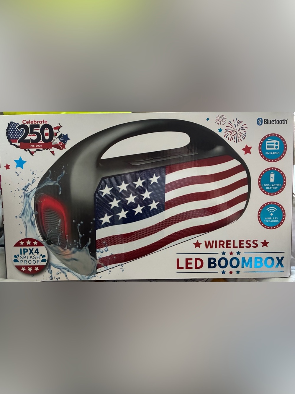 Fisher Bluetooth Boombox Splash Proof Dual LED Ring